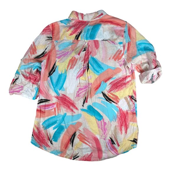 Northern Reflections Button Up Linen Blend Art-to-Wear Resort Shirt - Picture 6 of 12